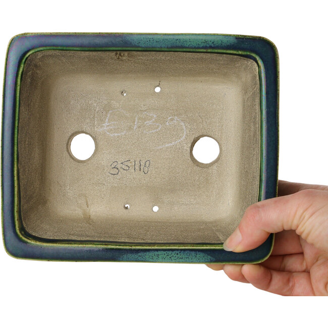 Vaso bonsai rettangolare verde di Terahata Satomi Mazan - 165 x 135 x 65 mm