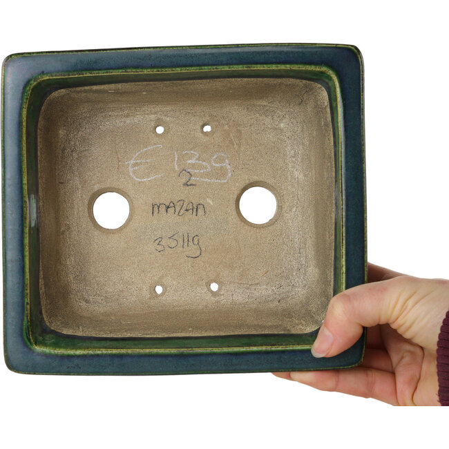 Pot à bonsaï rectangulaire vert par Terahata Satomi Mazan - 182 x 165 x 75 mm