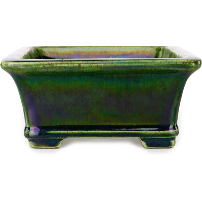 Vaso bonsai rettangolare verde craquelé di Terahata Satomi Mazan - 215 x 180 x 83 mm