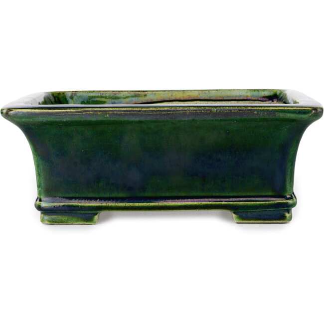 Vaso bonsai rettangolare verde craquelé di Terahata Satomi Mazan - 215 x 180 x 83 mm