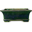 Rectangular green craquelé bonsai pot by Terahata Satomi Mazan - 215 x 180 x 83 mm