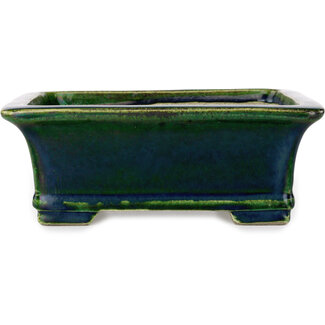  Satomi Mazan, Mazan Terahata 215 mm rectangular green bonsai pot by Terahata Satomi Mazan, Tokoname, Japan