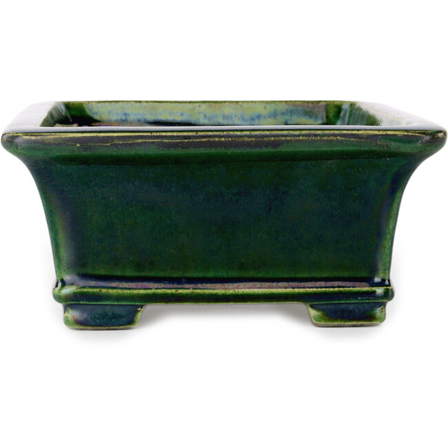 Rechteckige grüne Craquelé-Bonsaischale von Terahata Satomi Mazan – 215 x 180 x 83 mm