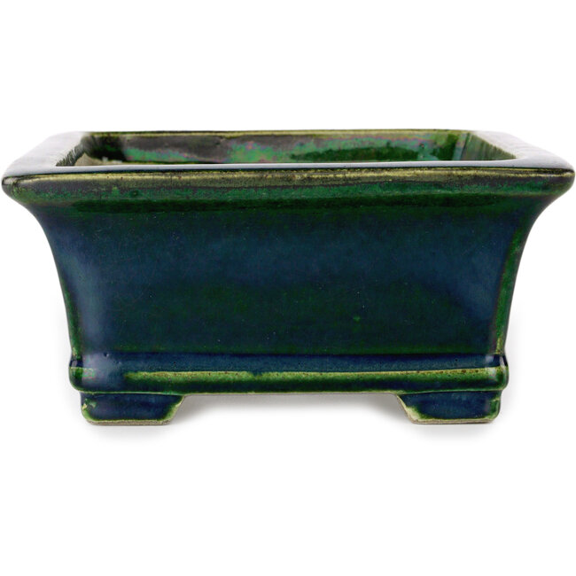Rectangular green bonsai pot by Terahata Satomi Mazan - 215 x 180 x 83 mm