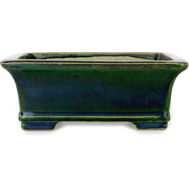 Rectangular green bonsai pot by Terahata Satomi Mazan - 215 x 180 x 83 mm