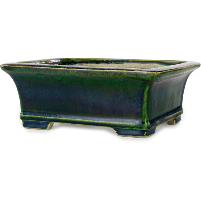 Rectangular green bonsai pot by Terahata Satomi Mazan - 215 x 180 x 83 mm