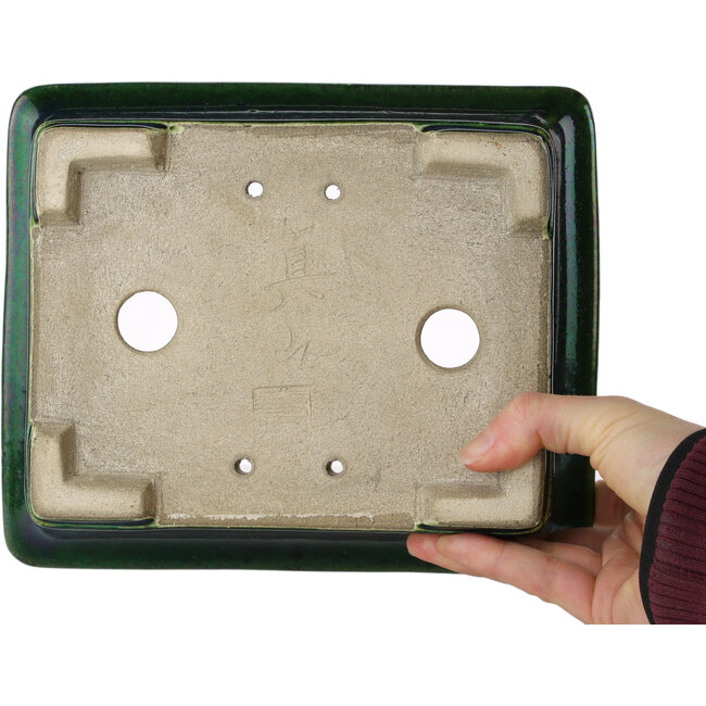 Rechthoekige groene bonsaipot van Terahata Satomi Mazan - 215 x 180 x 83 mm