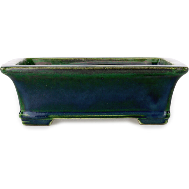 Rectangular green bonsai pot by Terahata Satomi Mazan - 250 x 215 x 82 mm