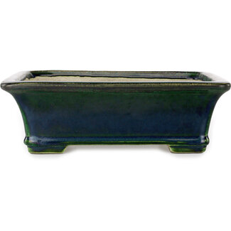  Satomi Mazan, Mazan Terahata Pot à bonsaï vert rectangulaire de 250 mm par Terahata Satomi Mazan, Tokoname, Japon