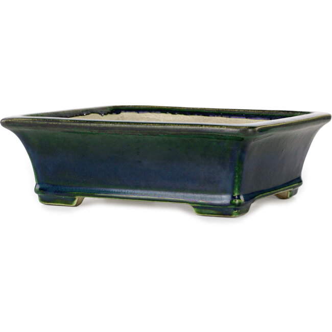 Rectangular green bonsai pot by Terahata Satomi Mazan - 250 x 215 x 82 mm