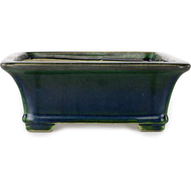 Rectangular green bonsai pot by Terahata Satomi Mazan - 250 x 215 x 82 mm