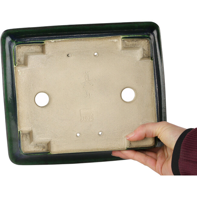 Rechteckiger grüner Bonsaitopf von Terahata Satomi Mazan – 250 x 215 x 82 mm