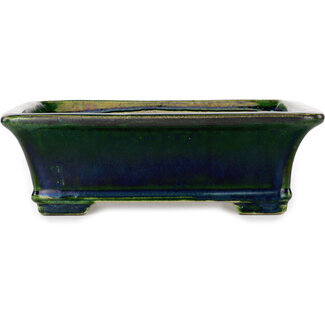  Satomi Mazan, Mazan Terahata 250 mm rectangular green bonsai pot by Terahata Satomi Mazan, Tokoname, Japan