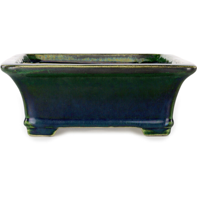 Rectangular green bonsai pot by Terahata Satomi Mazan - 250 x 215 x 82 mm