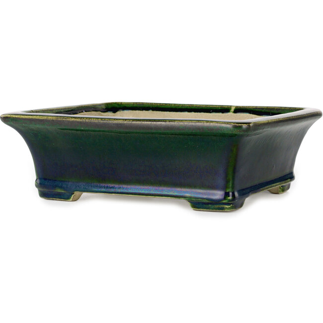 Pot à bonsaï rectangulaire vert par Terahata Satomi Mazan - 250 x 215 x 82 mm