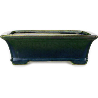  Satomi Mazan, Mazan Terahata Pot à bonsaï vert rectangulaire de 250 mm par Terahata Satomi Mazan, Tokoname, Japon