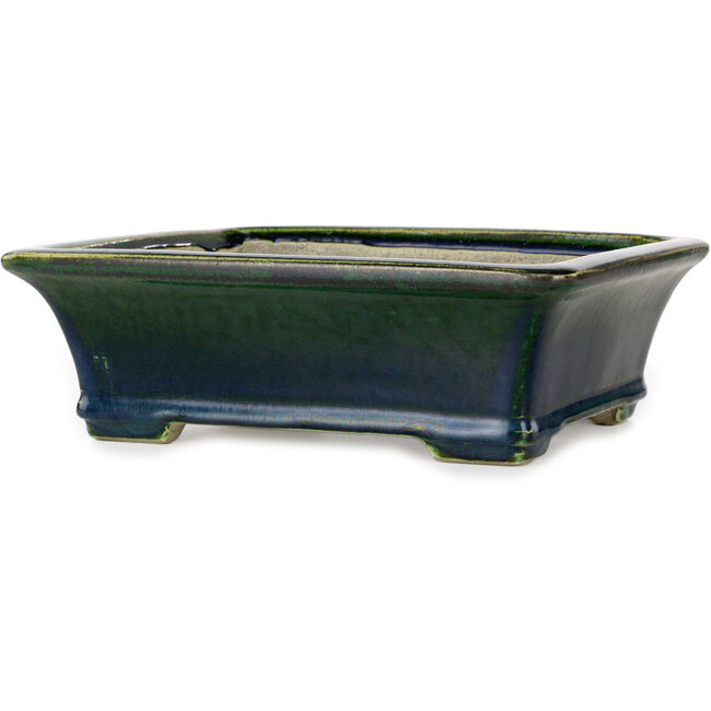 Pot à bonsaï rectangulaire vert par Terahata Satomi Mazan - 250 x 215 x 82 mm