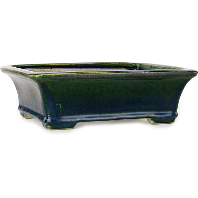 Pot à bonsaï rectangulaire vert par Terahata Satomi Mazan - 250 x 215 x 82 mm