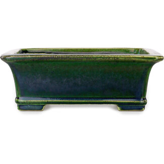  Satomi Mazan, Mazan Terahata 235 mm rectangular green bonsai pot by Terahata Satomi Mazan, Tokoname, Japan