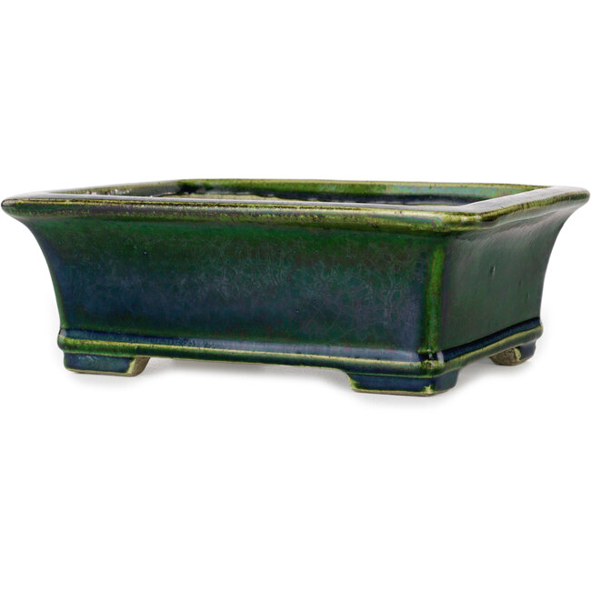 Rectangular green bonsai pot by Terahata Satomi Mazan - 235 x 187 x 83 mm