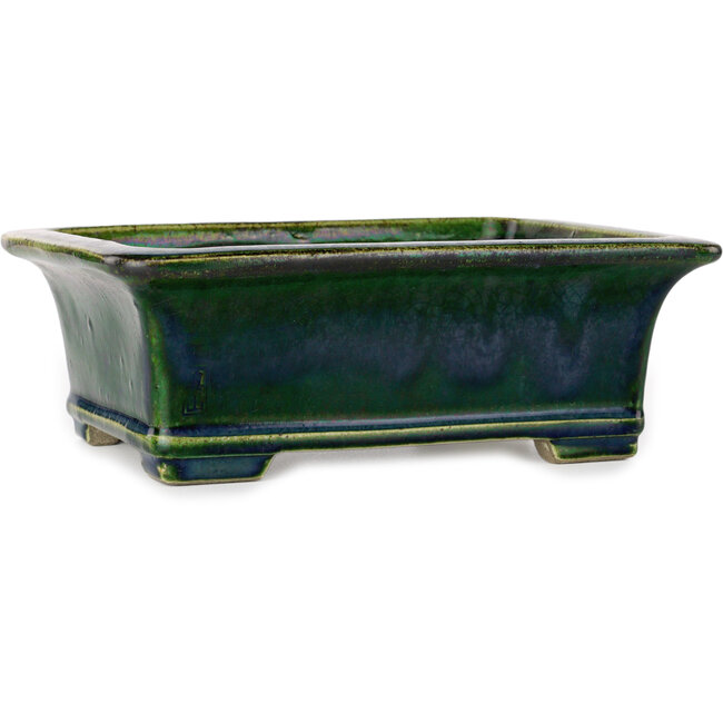 Rectangular green bonsai pot by Terahata Satomi Mazan - 235 x 187 x 83 mm