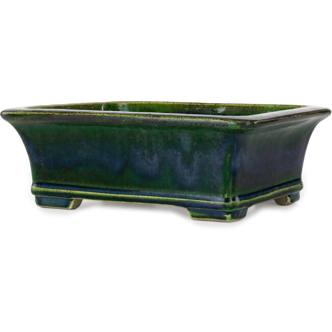 Rectangular green bonsai pot by Terahata Satomi Mazan - 235 x 187 x 83 mm