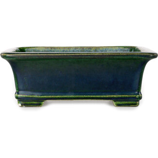  Satomi Mazan, Mazan Terahata 235 mm rectangular green bonsai pot by Terahata Satomi Mazan, Tokoname, Japan