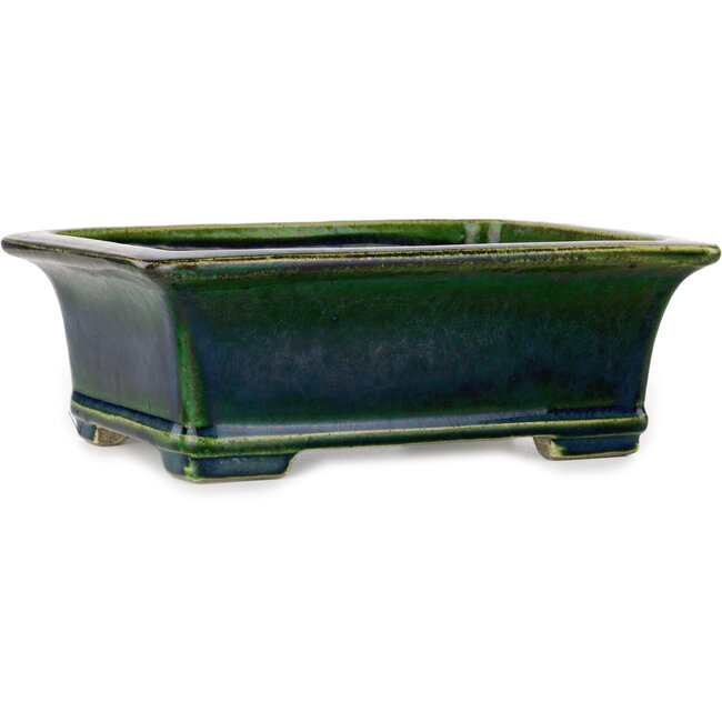 Pot à bonsaï rectangulaire vert par Terahata Satomi Mazan - 235 x 187 x 83 mm
