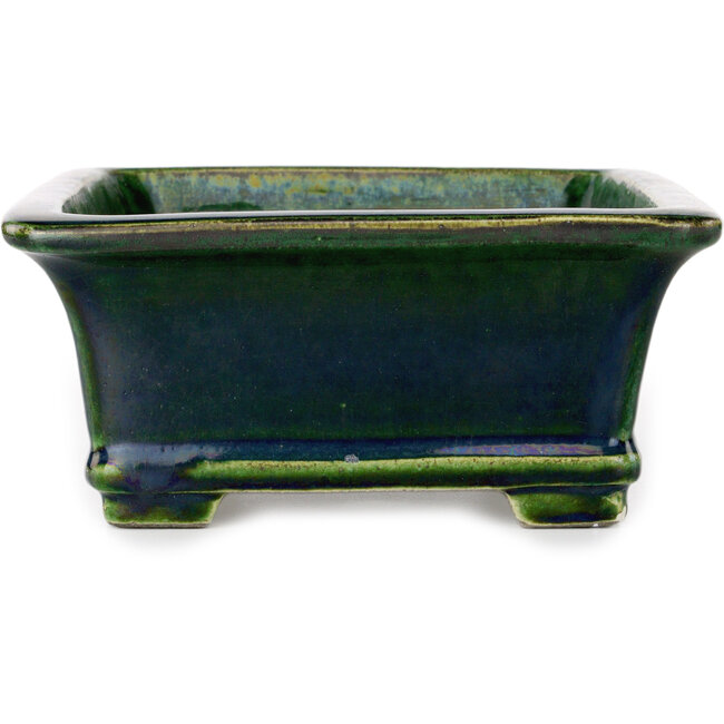 Rectangular green bonsai pot by Terahata Satomi Mazan - 235 x 187 x 83 mm