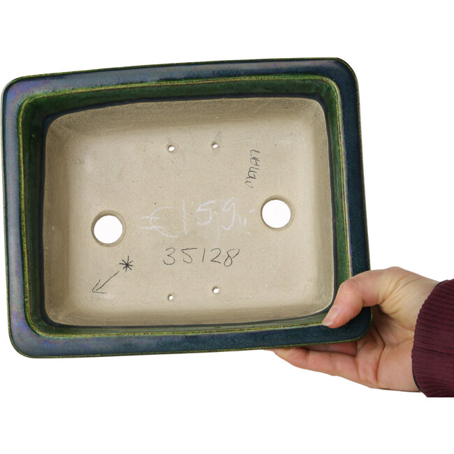 Rechthoekige groene bonsaipot van Terahata Satomi Mazan - 235 x 187 x 83 mm