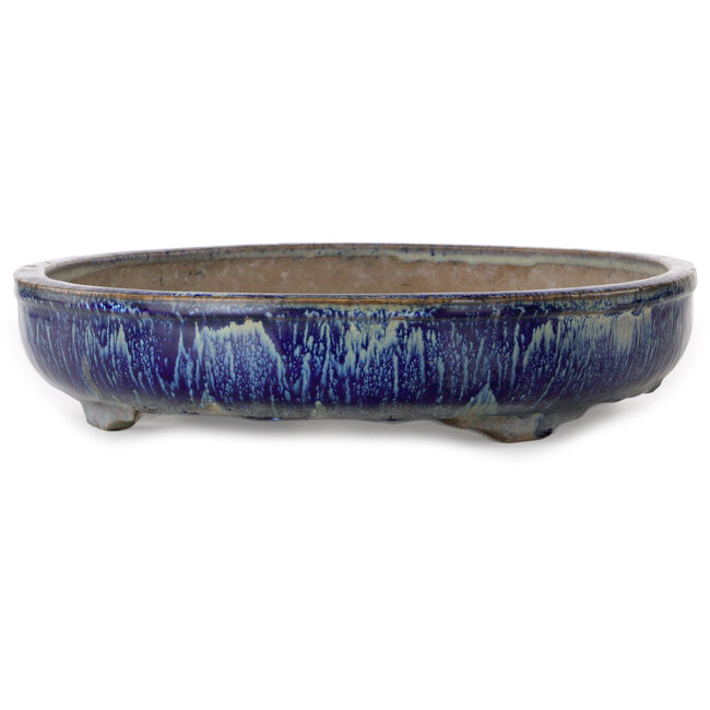 Ovaler, weiß-blauer Bonsai-Topf von Shuhou – 423 x 328 x 65 mm