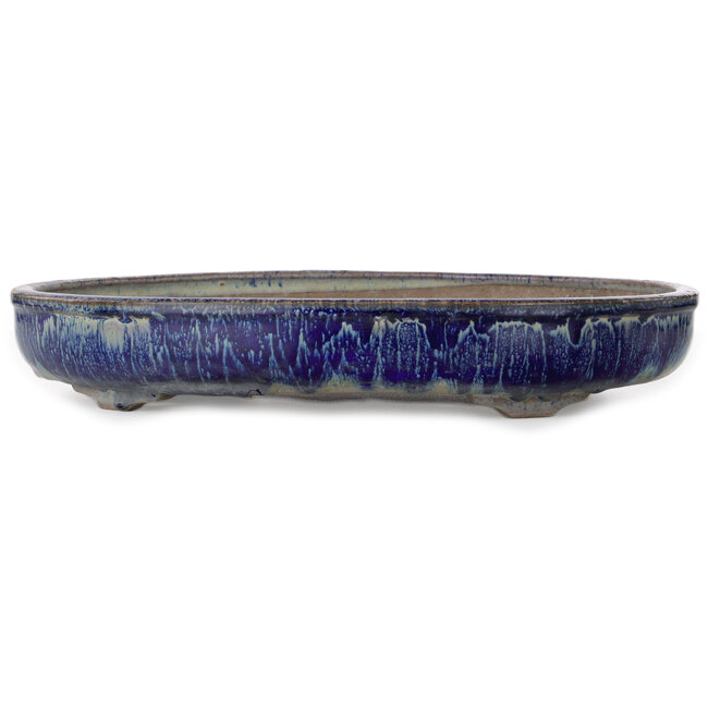 Maceta ovalada para bonsái blanca y azul de Shuhou - 423 x 328 x 65 mm