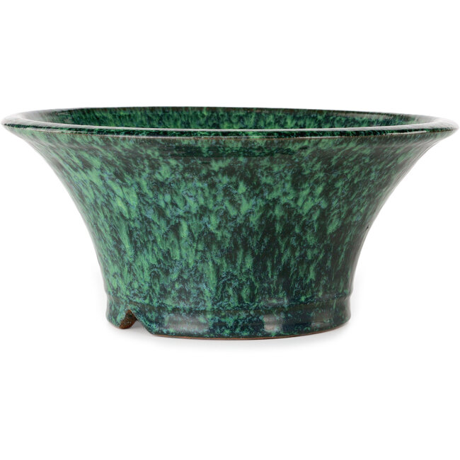 Round green bonsai pot by Shuhou - 272 x 272 x 122 mm