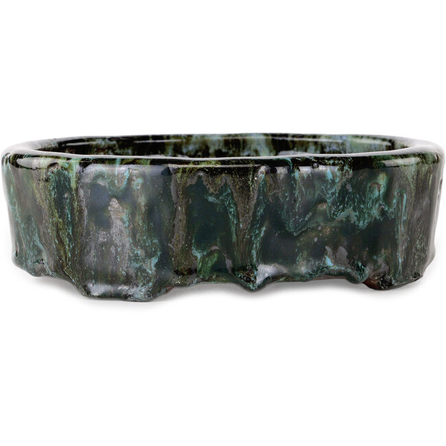 Ovale bruin-groene bonsaipot van Shuhou - 183 x 154 x 55 mm
