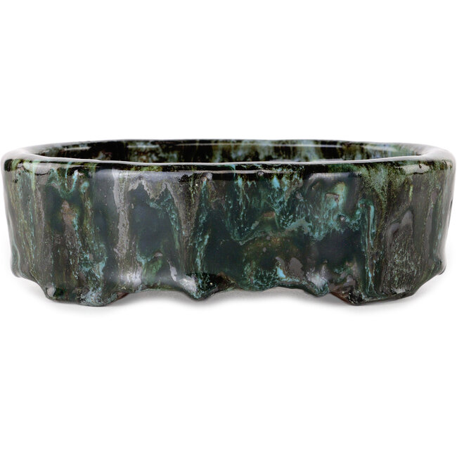 Vaso bonsai ovale multicolore marrone e verde di Shuhou - 183 x 154 x 55 mm
