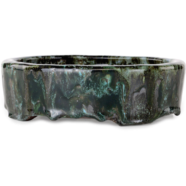 Pot à bonsaï ovale multicolore brun et vert de Shuhou - 183 x 154 x 55 mm
