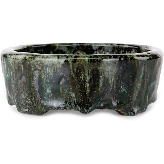 Pot à bonsaï ovale multicolore brun et vert de Shuhou - 183 x 154 x 55 mm