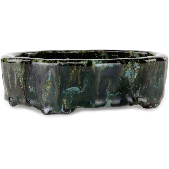 Vaso bonsai ovale multicolore marrone e verde di Shuhou - 183 x 154 x 55 mm