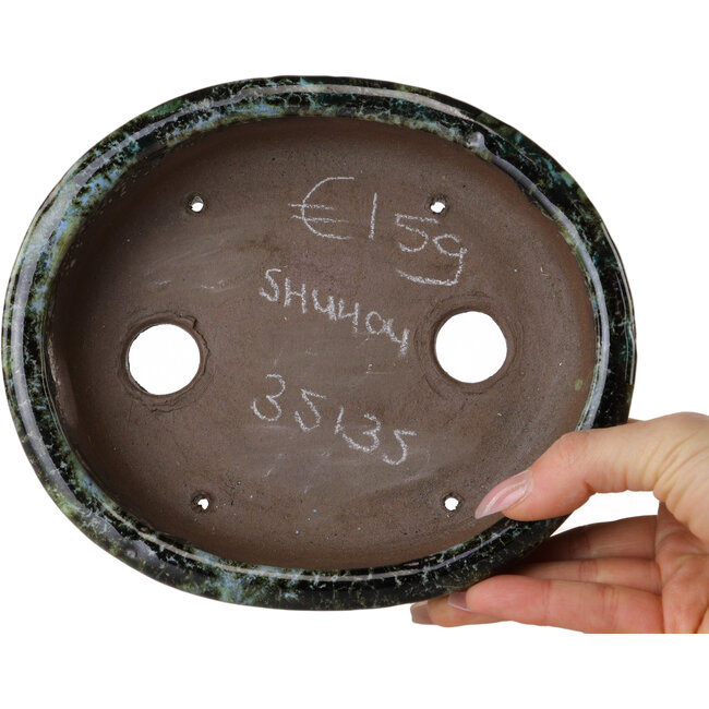 Ovale bruin-groene bonsaipot van Shuhou - 183 x 154 x 55 mm