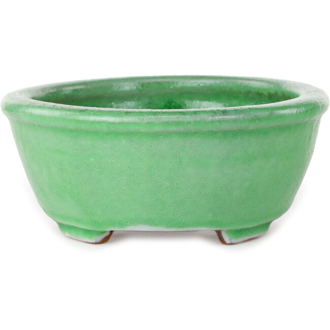 Pot à bonsaï ovale vert craquelé par Shuhou - 198 x 167 x 70 mm
