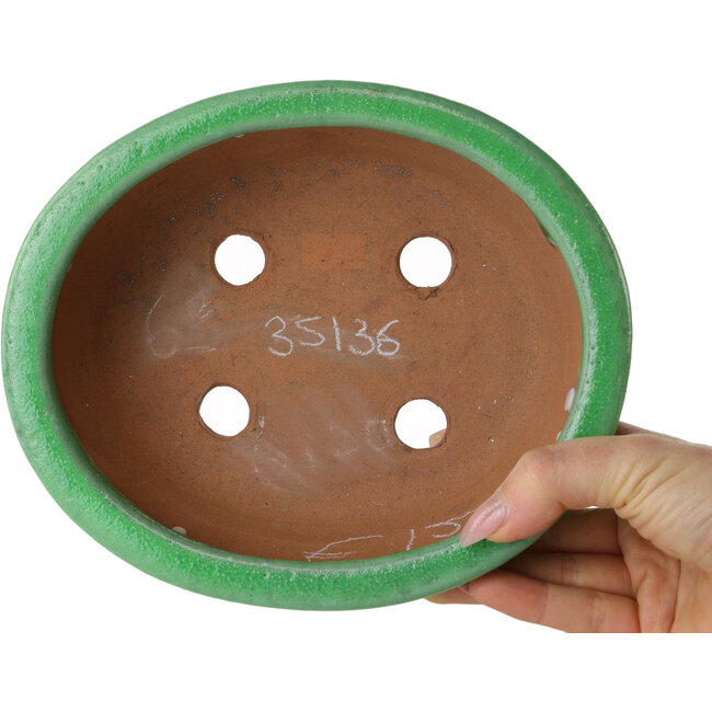 Pot à bonsaï ovale vert craquelé par Shuhou - 198 x 167 x 70 mm