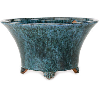  Shuuhou (Hidemi Kataoka) Maceta redonda para bonsái azul de 245 mm de Shuhou, Tokoname, Japón