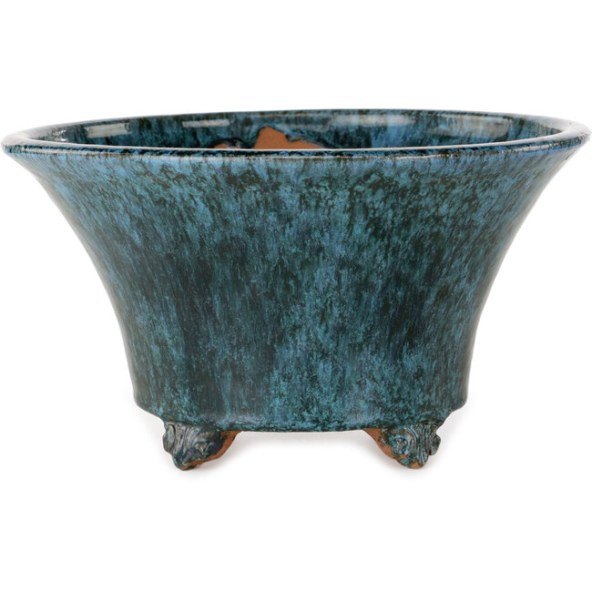 Round blue bonsai pot by Shuhou - 245 x 245 x 136 mm