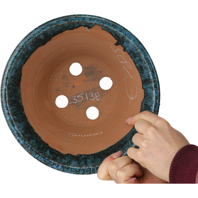 Ronde blauwe bonsaipot van Shuhou - 245 x 245 x 136 mm