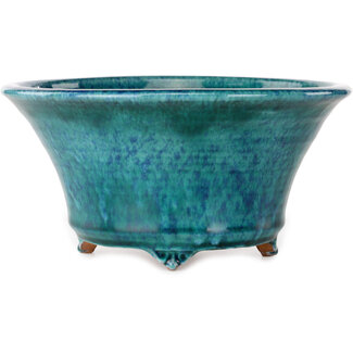  Shuuhou (Hidemi Kataoka) Ronde bonsaipot van 237 mm met blauwe craquelé-afwerking, gemaakt door Shuhou, Tokoname, Japan.