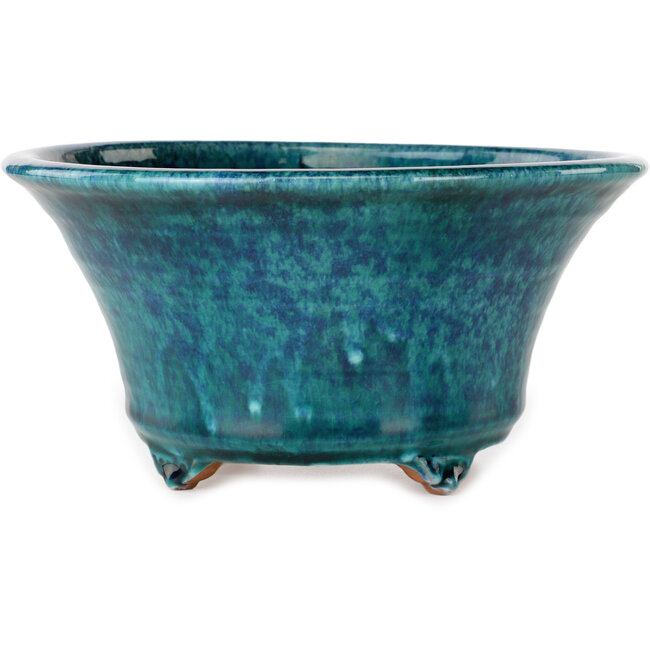 Round blue craquelé bonsai pot by Shuhou - 237 x 237 x 120 mm