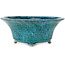 Round blue craquelé bonsai pot by Shuhou - 275 x 275 x 113 mm