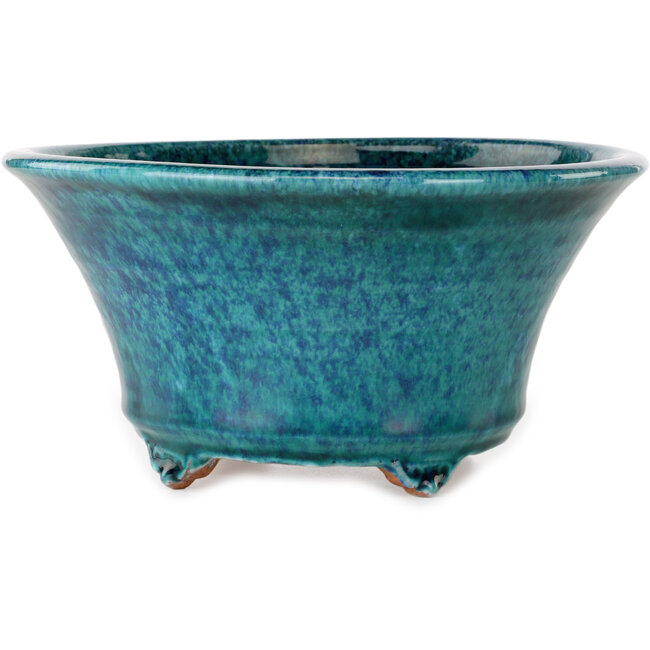 Maceta redonda para bonsái con craquelado azul de Shuhou - 237 x 237 x 120 mm