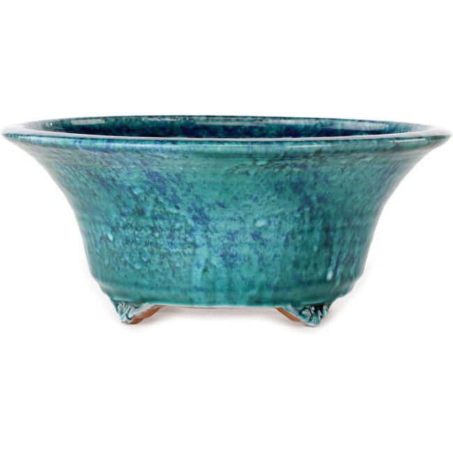 Vaso bonsai rotondo blu craquelé di Shuhou - 275 x 275 x 113 mm