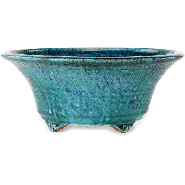 Vaso bonsai rotondo blu craquelé di Shuhou - 275 x 275 x 113 mm